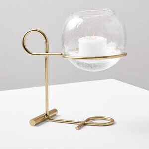 Pair of West Elm Brass Glass Globe Centrepiece Candleholders